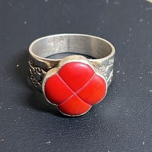 Red Coral and Sterling Silver size 9.75
